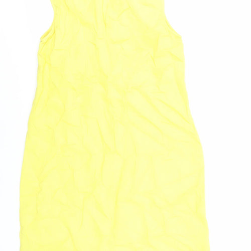 Marks and Spencer Womens Yellow Linen Shift Size 10 Boat Neck Button
