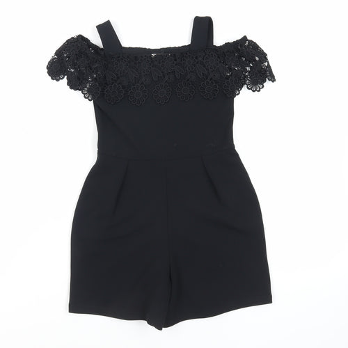 Lipsy Girls Black Polyester Playsuit One-Piece Size 5-6 Years Pullover - Crocheted Lace Detail