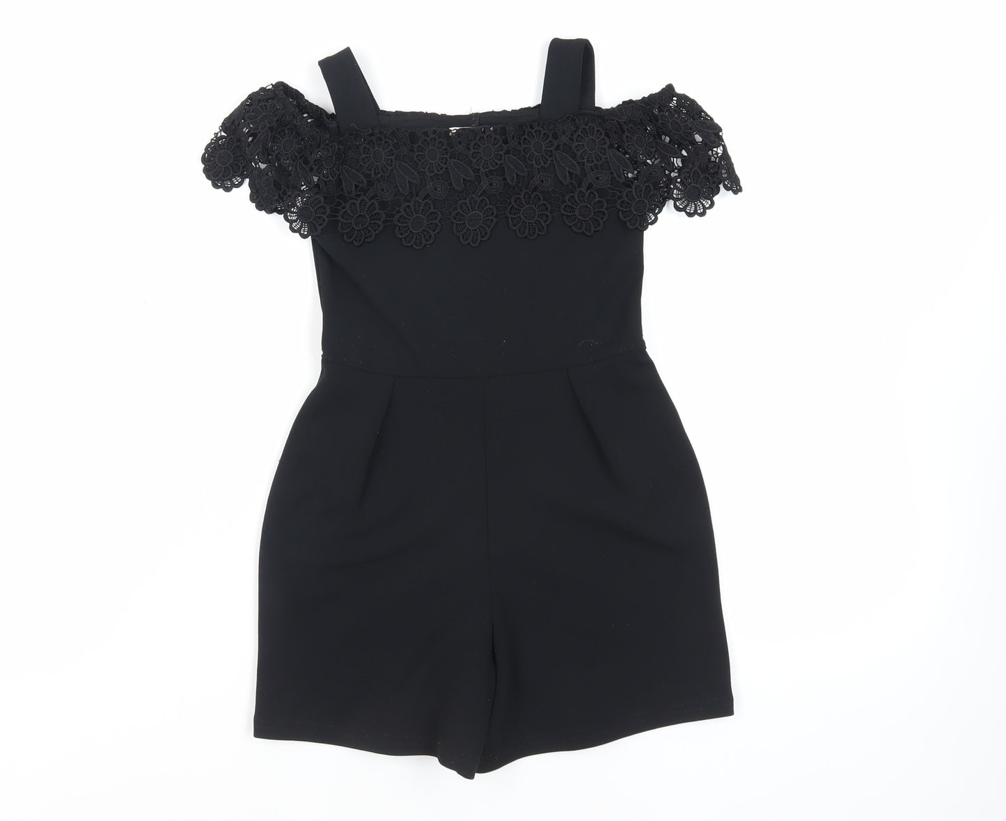 Lipsy Girls Black Polyester Playsuit One-Piece Size 5-6 Years Pullover - Crocheted Lace Detail