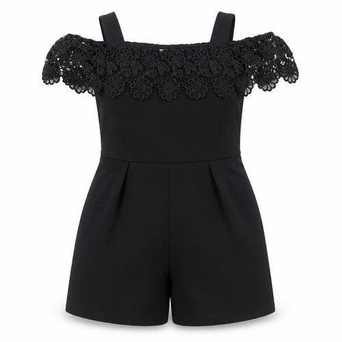 Lipsy Girls Black Polyester Playsuit One-Piece Size 5-6 Years Pullover - Crocheted Lace Detail