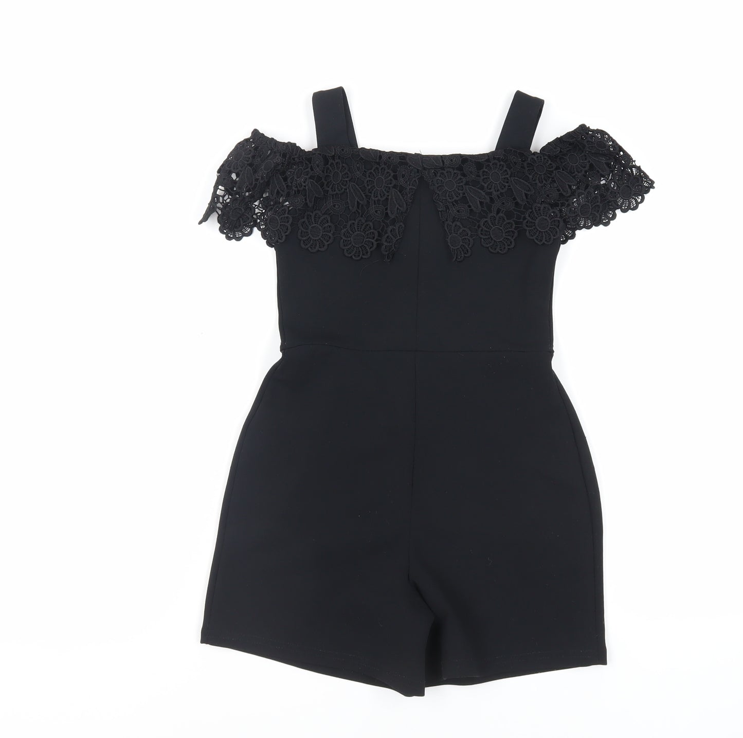 Lipsy Girls Black Polyester Playsuit One-Piece Size 5-6 Years Pullover - Crocheted Lace Detail