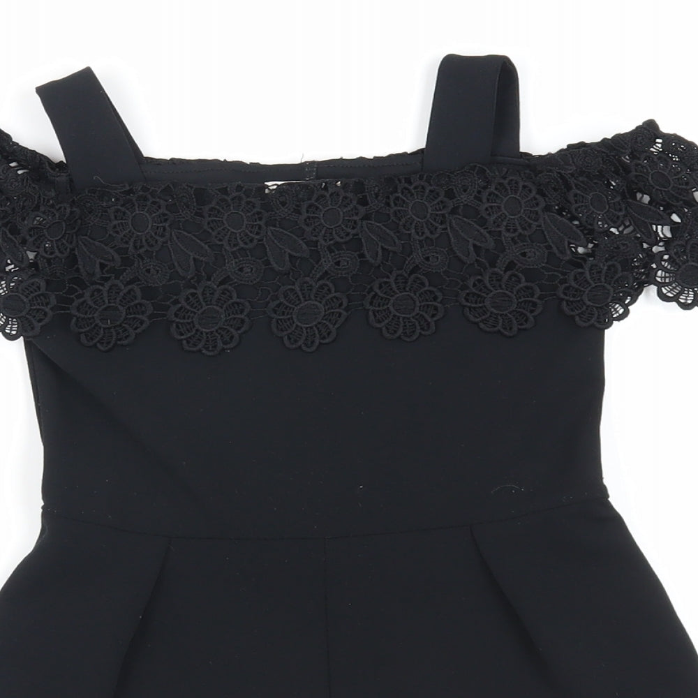 Lipsy Girls Black Polyester Playsuit One-Piece Size 5-6 Years Pullover - Crocheted Lace Detail