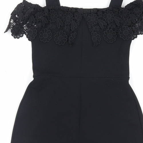 Lipsy Girls Black Polyester Playsuit One-Piece Size 5-6 Years Pullover - Crocheted Lace Detail