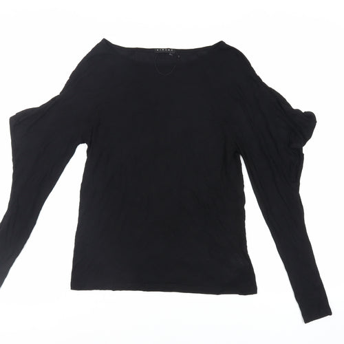 Sisley Womens Black Viscose Basic T-Shirt Size S Boat Neck - Shoulder Detail