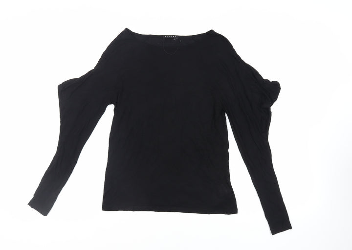 Sisley Womens Black Viscose Basic T-Shirt Size S Boat Neck - Shoulder Detail