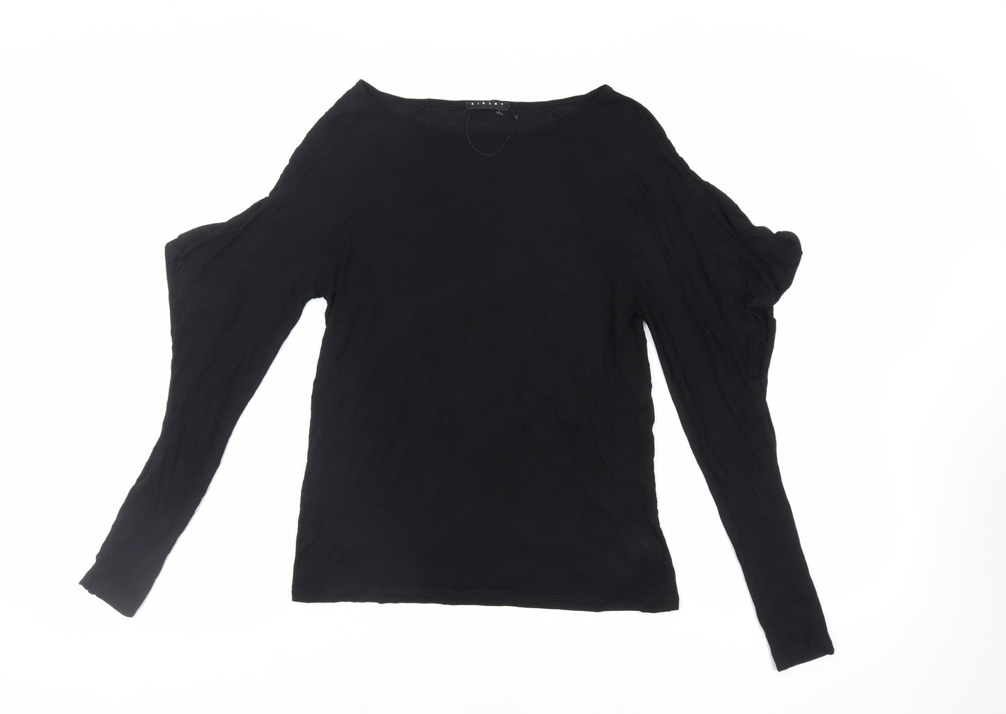 Sisley Womens Black Viscose Basic T-Shirt Size S Boat Neck - Shoulder Detail