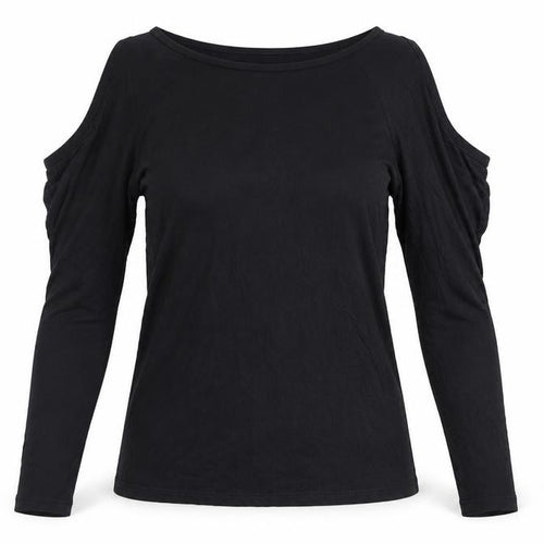 Sisley Womens Black Viscose Basic T-Shirt Size S Boat Neck - Shoulder Detail
