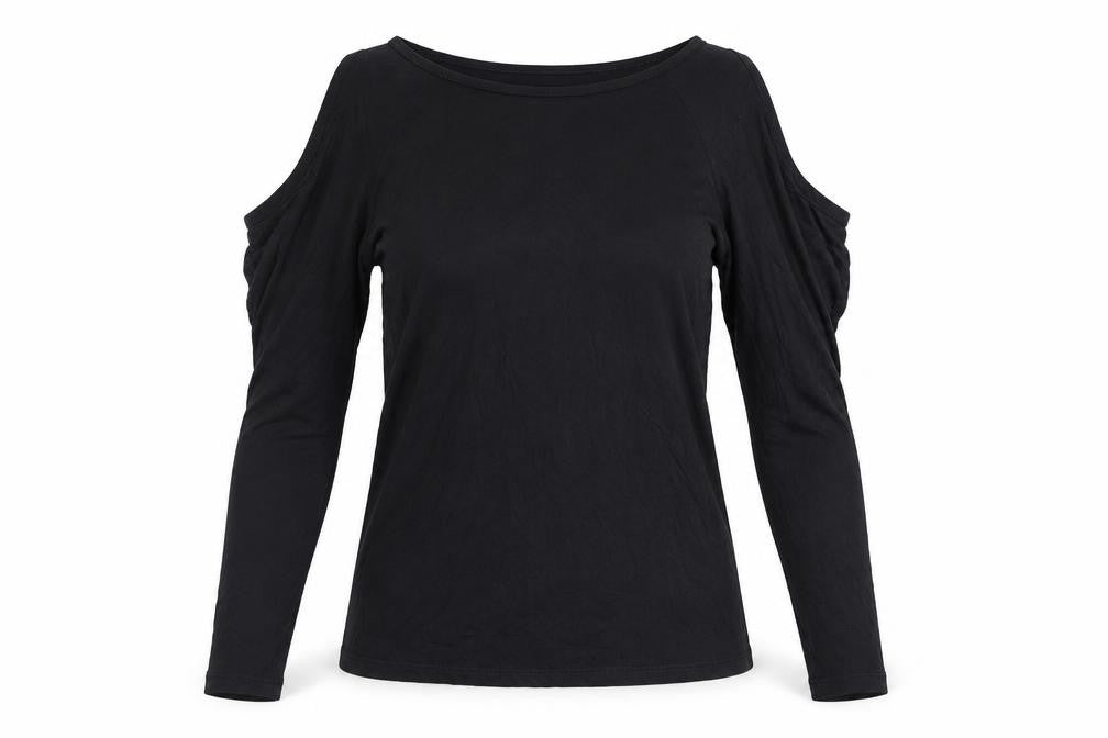 Sisley Womens Black Viscose Basic T-Shirt Size S Boat Neck - Shoulder Detail