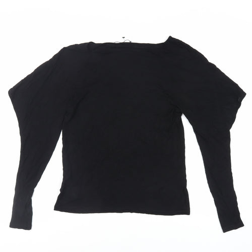 Sisley Womens Black Viscose Basic T-Shirt Size S Boat Neck - Shoulder Detail