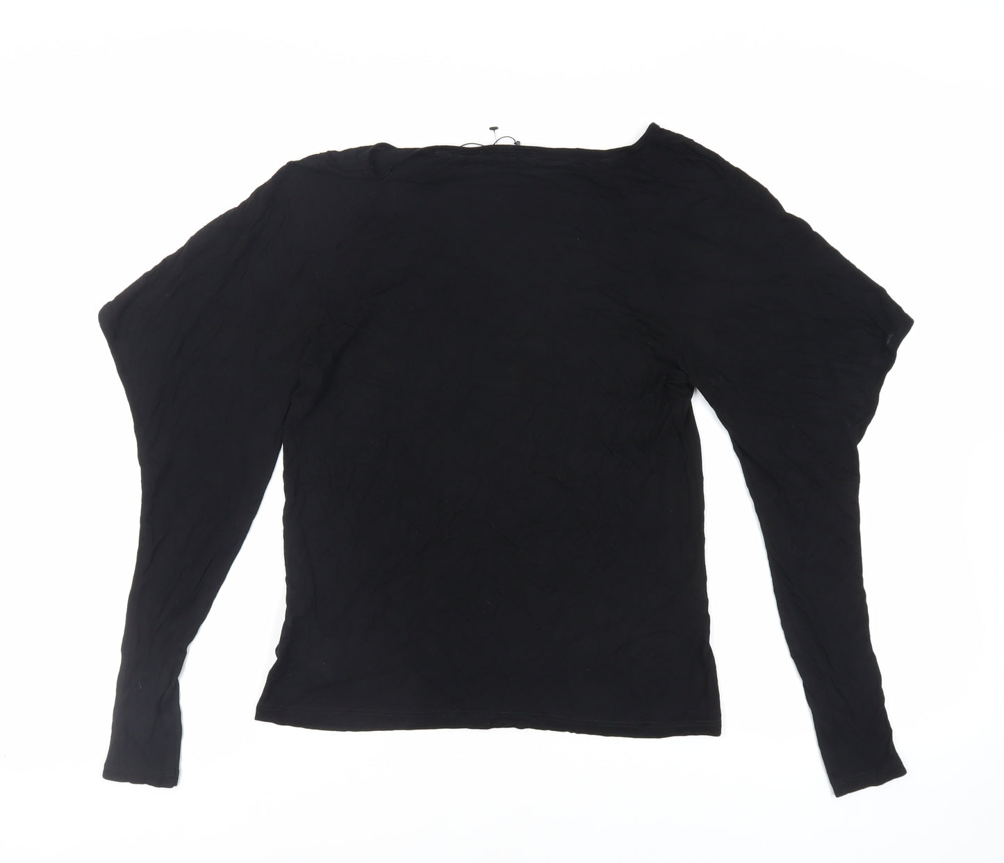 Sisley Womens Black Viscose Basic T-Shirt Size S Boat Neck - Shoulder Detail