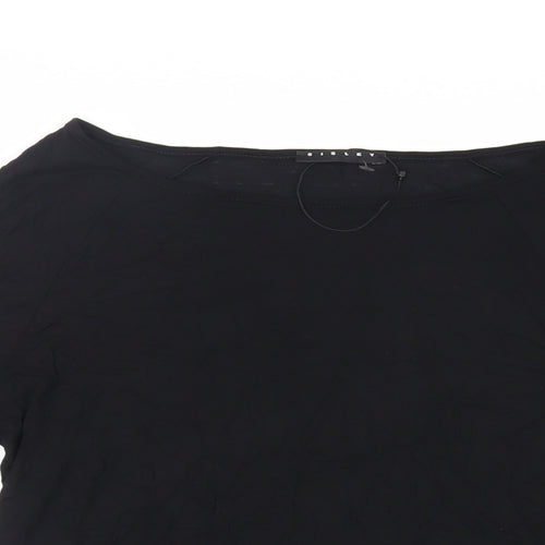 Sisley Womens Black Viscose Basic T-Shirt Size S Boat Neck - Shoulder Detail