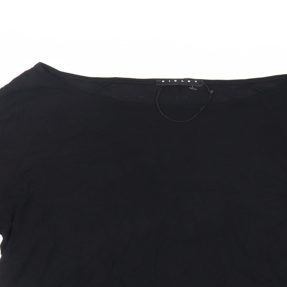 Sisley Womens Black Viscose Basic T-Shirt Size S Boat Neck - Shoulder Detail