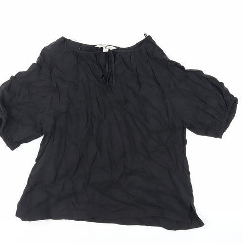 Autograph Womens Black Cupro Basic Blouse Size 14 Round Neck