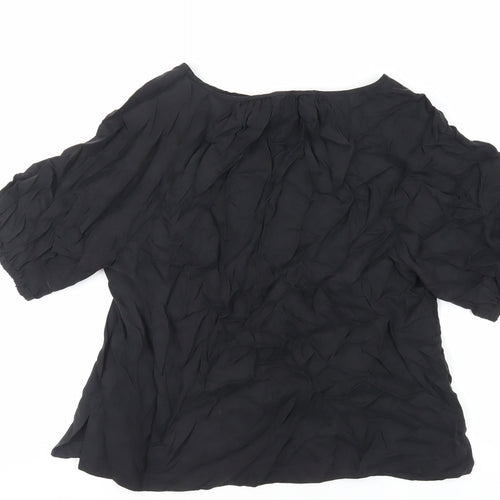 Autograph Womens Black Cupro Basic Blouse Size 14 Round Neck