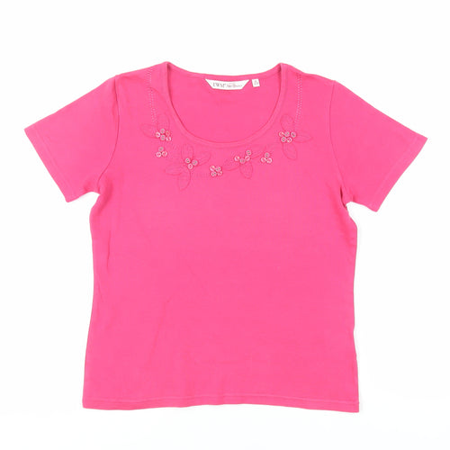 EWM Womens Pink Cotton Basic T-Shirt Size 10 Round Neck - Neckline Detail