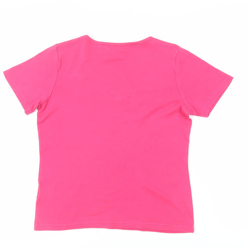 EWM Womens Pink Cotton Basic T-Shirt Size 10 Round Neck - Neckline Detail