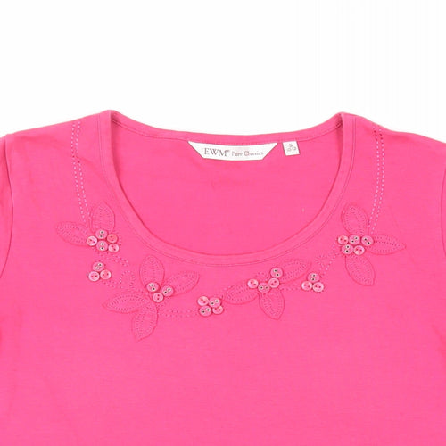 EWM Womens Pink Cotton Basic T-Shirt Size 10 Round Neck - Neckline Detail