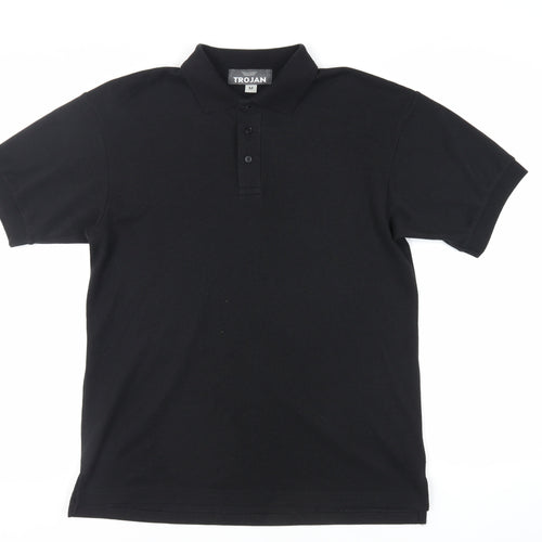 Trojan Mens Black Polyester Polo Size M Collared Button