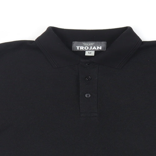 Trojan Mens Black Polyester Polo Size M Collared Button