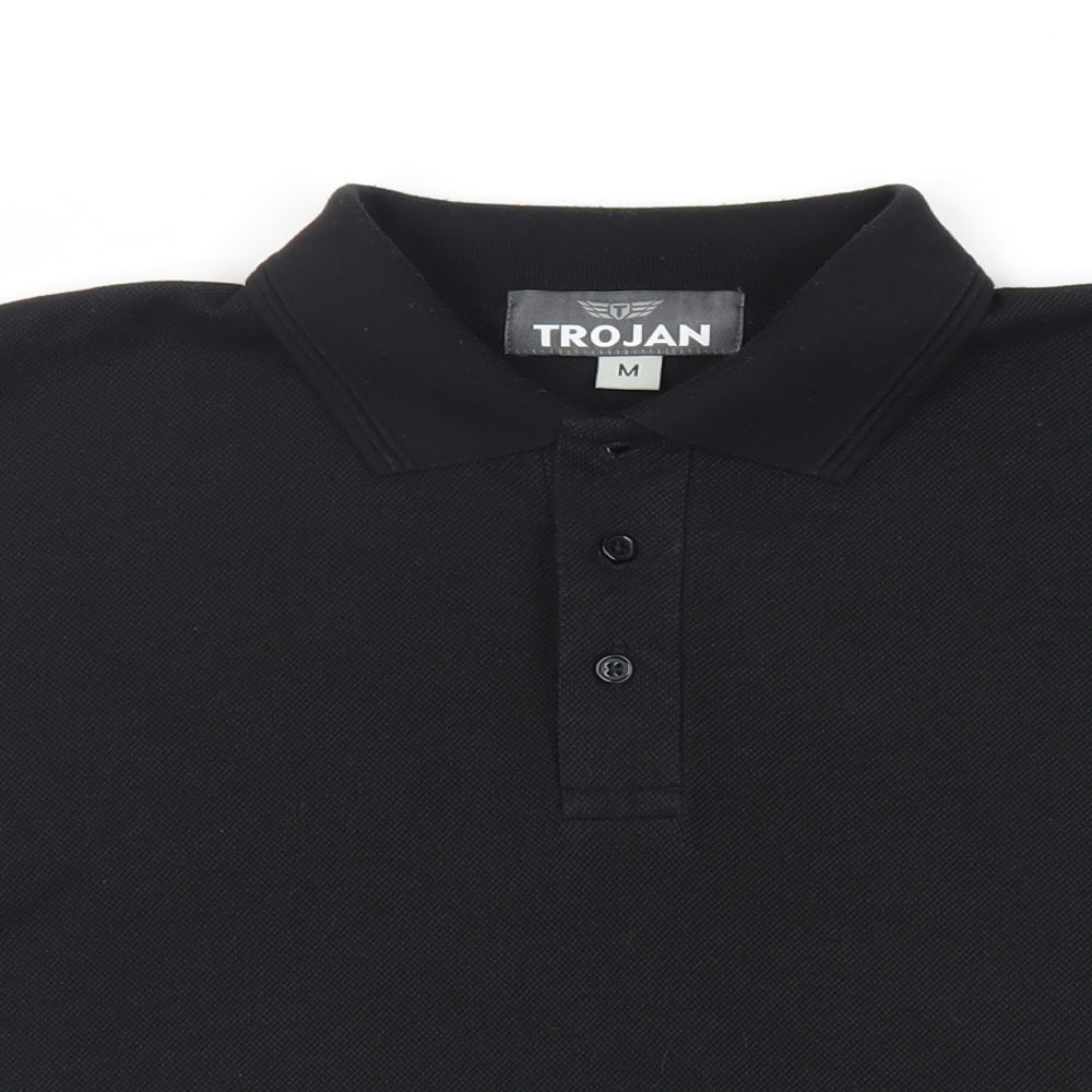 Trojan Mens Black Polyester Polo Size M Collared Button