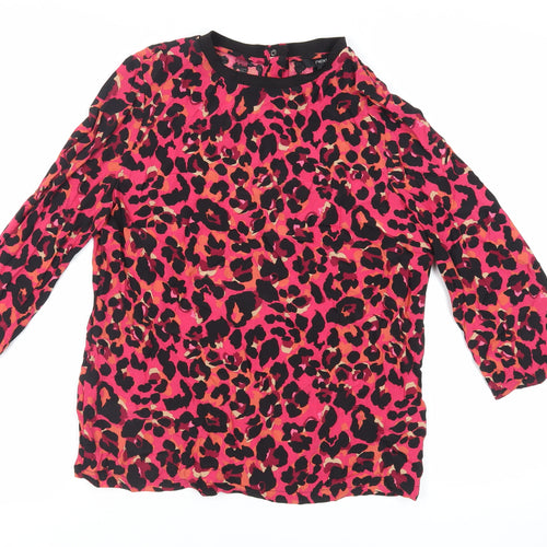NEXT Womens Pink Animal Print Viscose Basic Blouse Size 10 Crew Neck
