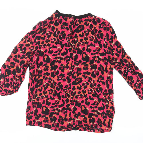 NEXT Womens Pink Animal Print Viscose Basic Blouse Size 10 Crew Neck