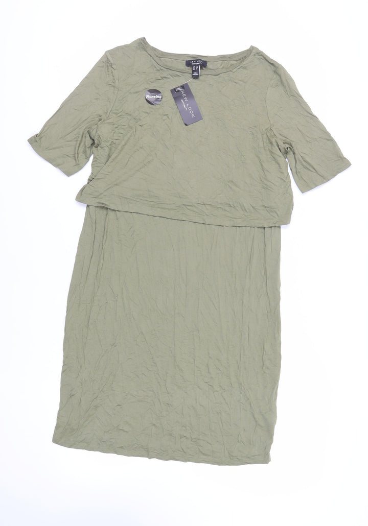 New Look Womens Green Viscose T-Shirt Dress Size 16 Round Neck Pullover - Maternity