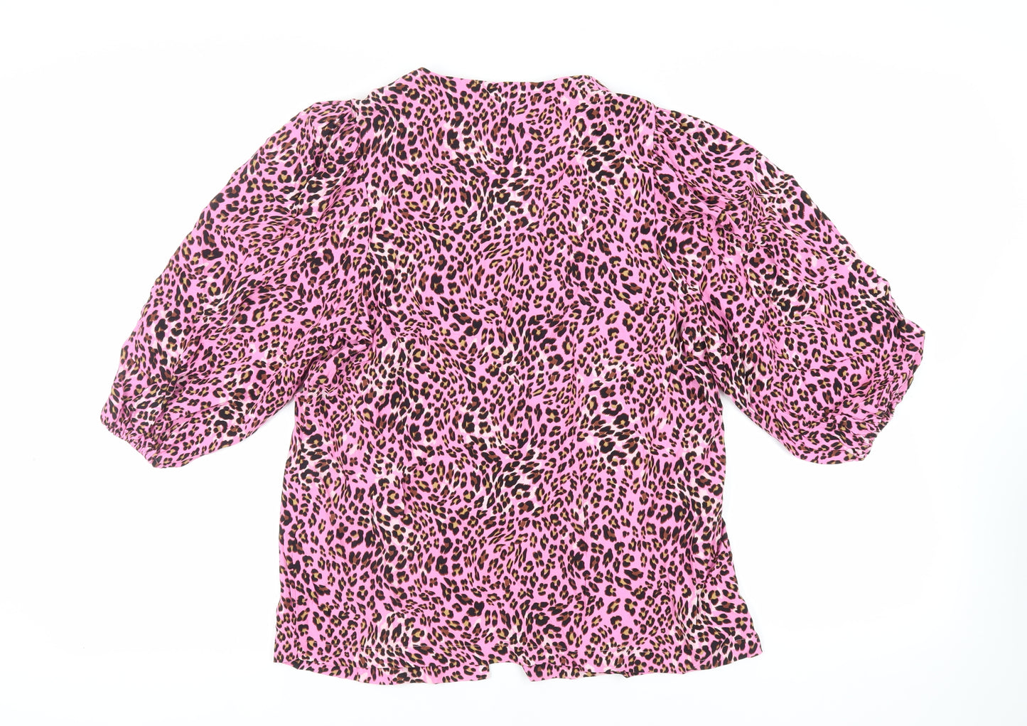 Marks and Spencer Womens Pink Animal Print Viscose Basic Button-Up Size 12 V-Neck