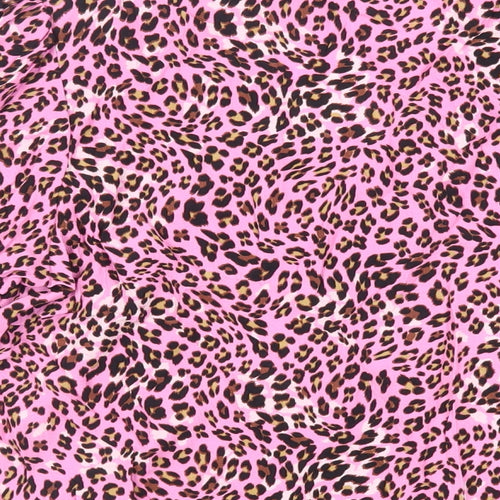 Marks and Spencer Womens Pink Animal Print Viscose Basic Button-Up Size 12 V-Neck