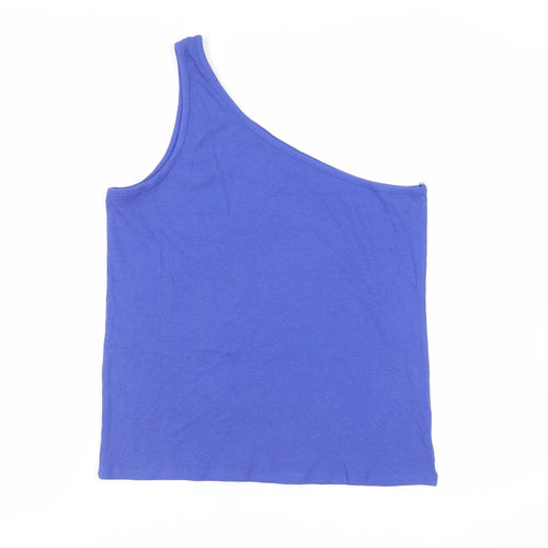 Marks and Spencer Womens Blue Cotton Basic Tank Size 20 One Shoulder - Ribbed