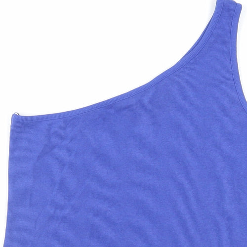 Marks and Spencer Womens Blue Cotton Basic Tank Size 20 One Shoulder - Ribbed