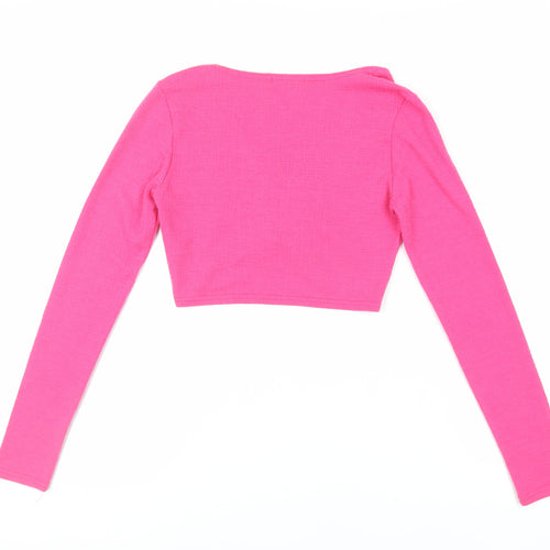 PRETTYLITTLETHING Womens Pink Polyester Cropped Blouse Size 8 V-Neck