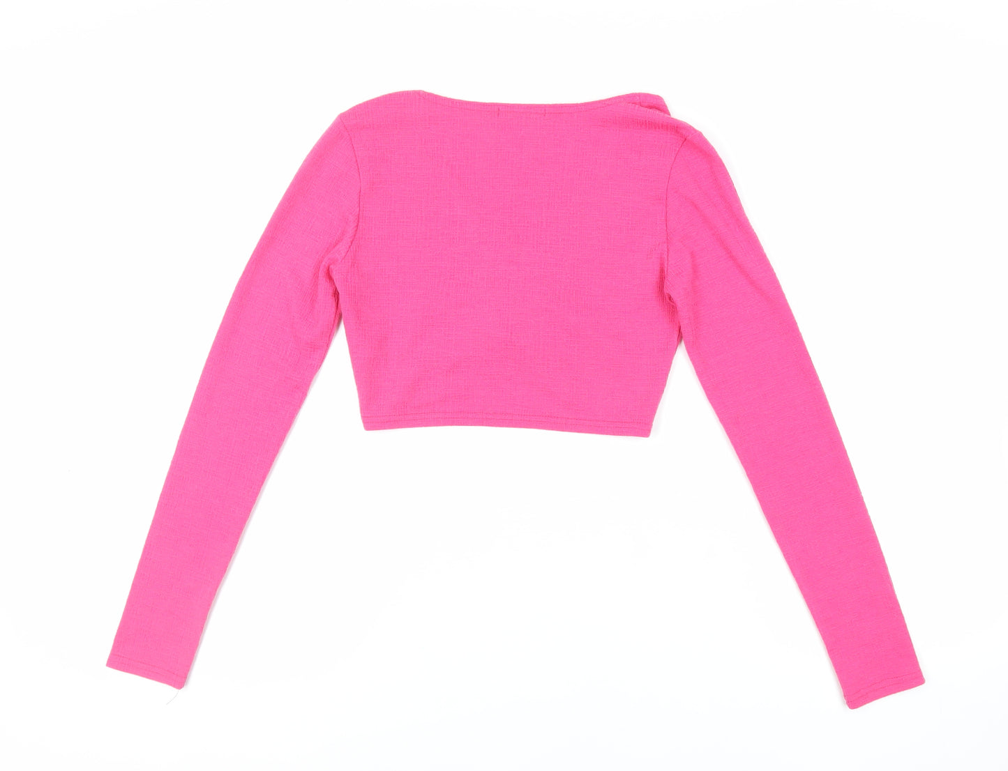 PRETTYLITTLETHING Womens Pink Polyester Cropped Blouse Size 8 V-Neck