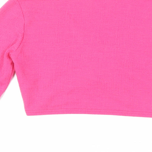 PRETTYLITTLETHING Womens Pink Polyester Cropped Blouse Size 8 V-Neck