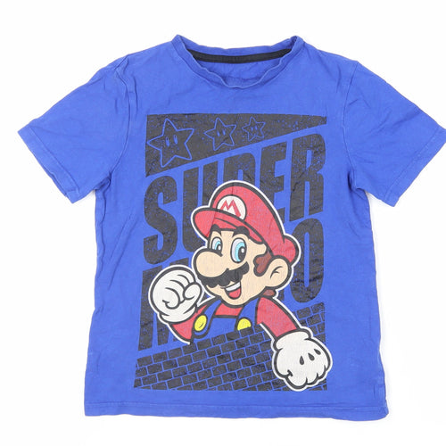 Super Mario Boys Blue Cotton Pullover T-Shirt Size 8-9 Years Crew Neck Pullover