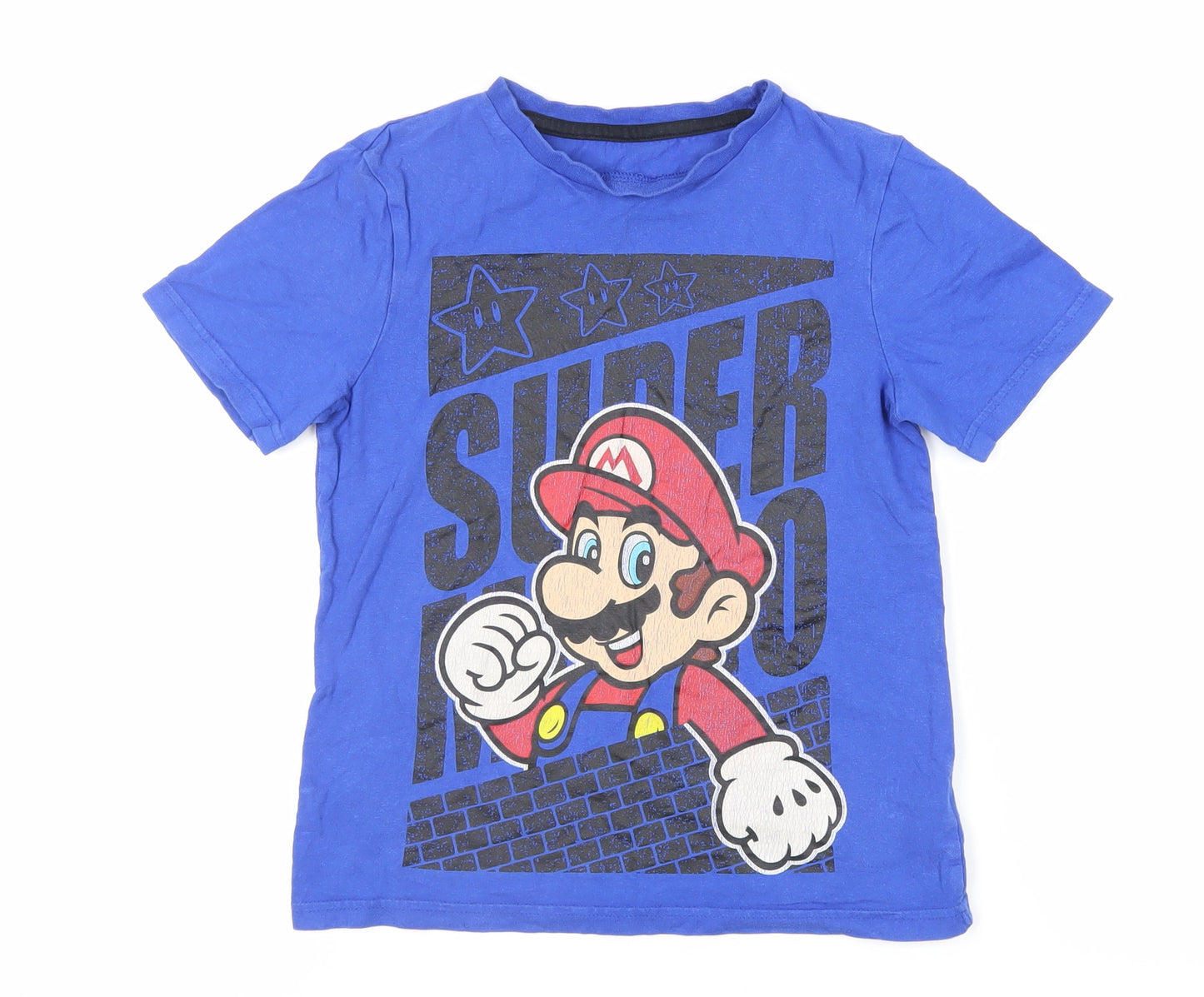 Super Mario Boys Blue Cotton Pullover T-Shirt Size 8-9 Years Crew Neck Pullover