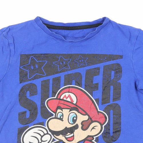 Super Mario Boys Blue Cotton Pullover T-Shirt Size 8-9 Years Crew Neck Pullover