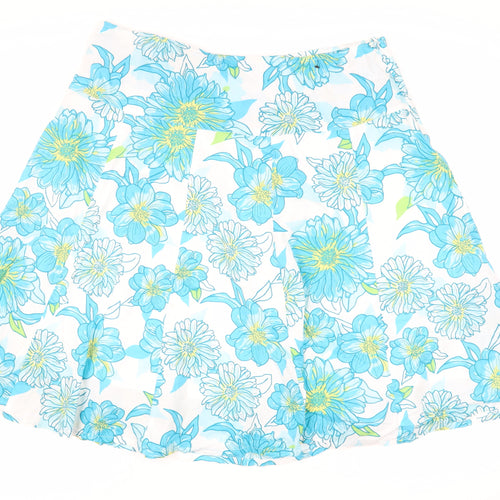 M&Co Womens Blue Floral Cotton Flare Skirt Size 20 Zip