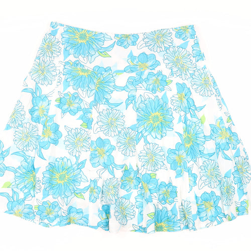 M&Co Womens Blue Floral Cotton Flare Skirt Size 20 Zip