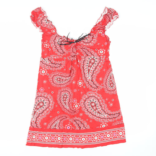 New Look Womens Red Paisley Viscose Mini Size 14 Sweetheart Pullover
