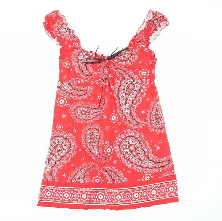 New Look Womens Red Paisley Viscose Mini Size 14 Sweetheart Pullover