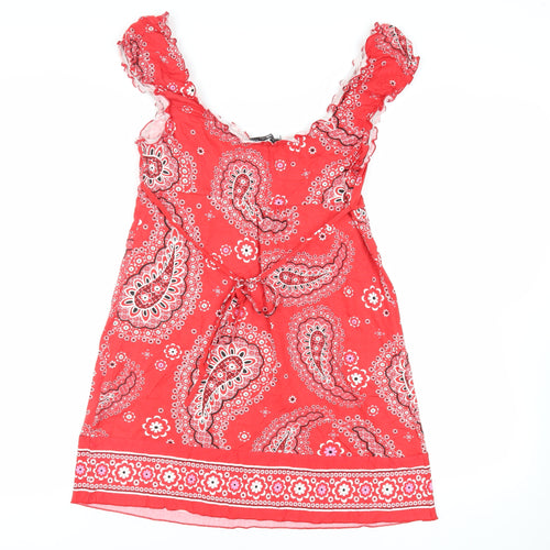 New Look Womens Red Paisley Viscose Mini Size 14 Sweetheart Pullover