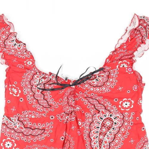 New Look Womens Red Paisley Viscose Mini Size 14 Sweetheart Pullover