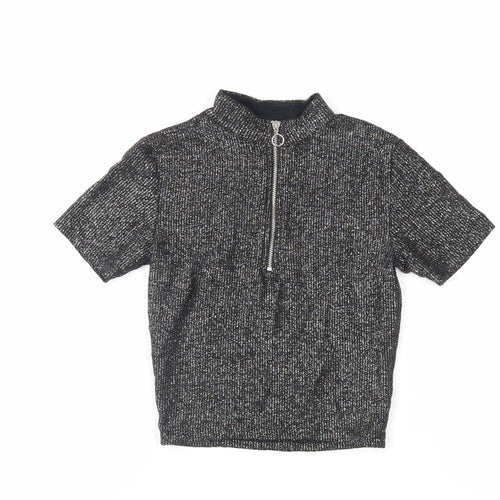 Light Before Dark Womens Black Viscose Cropped T-Shirt Size XS Mock Neck - Glitter