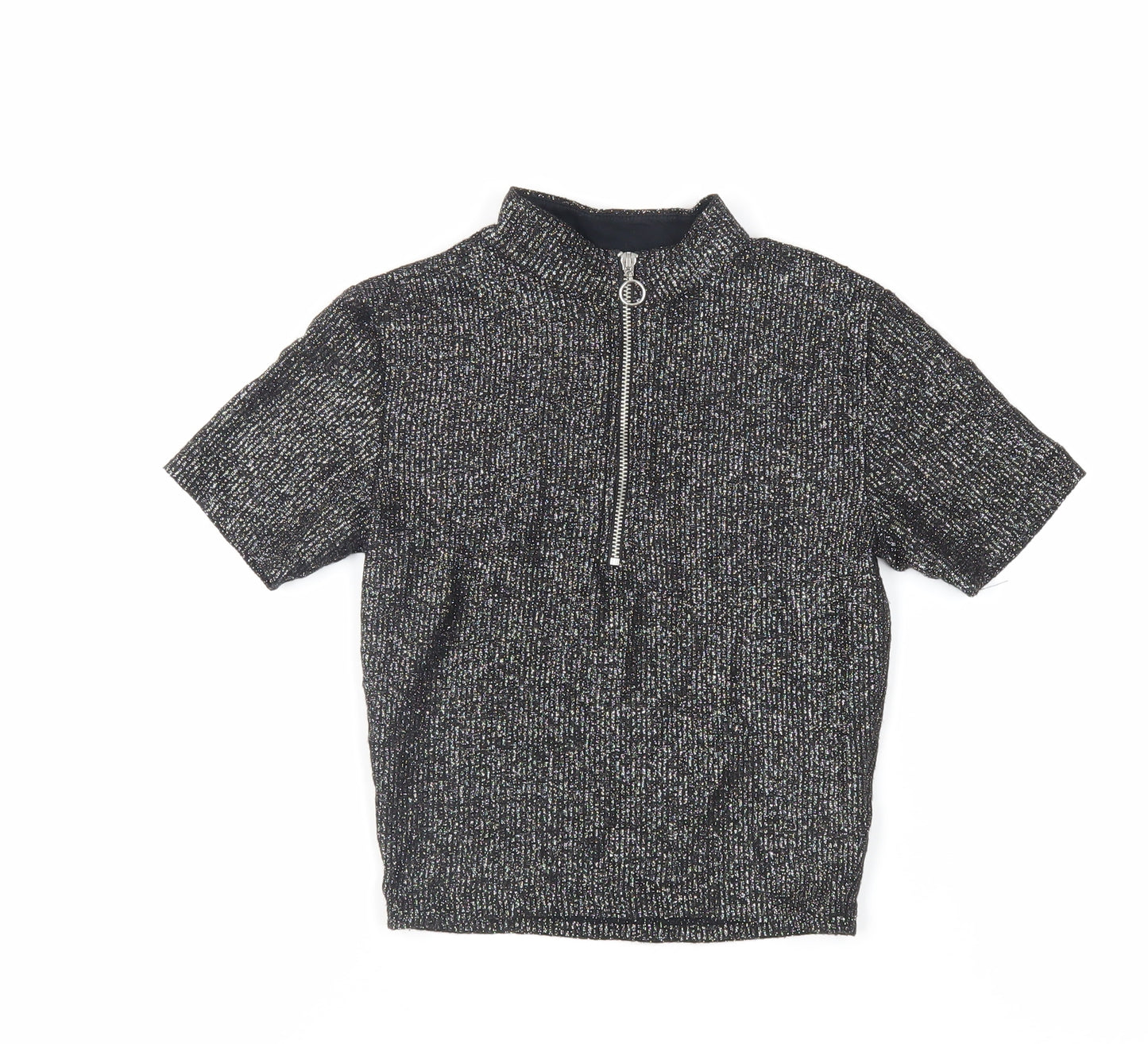 Light Before Dark Womens Black Viscose Cropped T-Shirt Size XS Mock Neck - Glitter