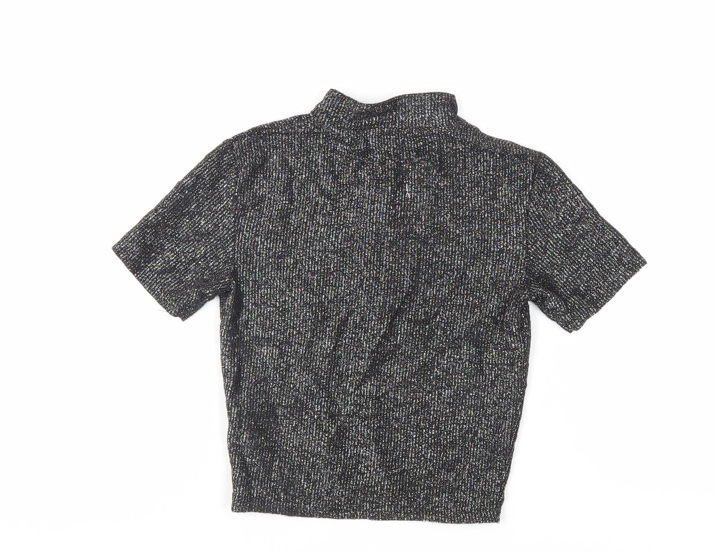 Light Before Dark Womens Black Viscose Cropped T-Shirt Size XS Mock Neck - Glitter