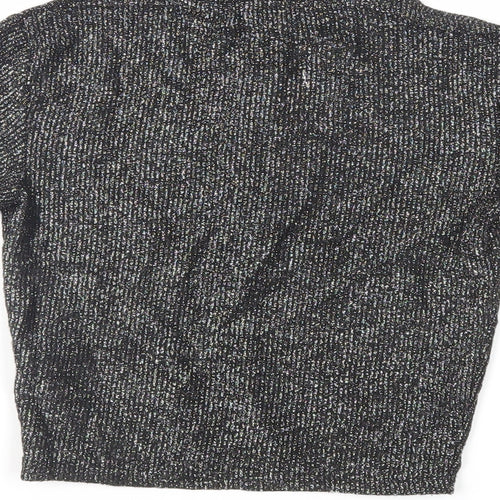 Light Before Dark Womens Black Viscose Cropped T-Shirt Size XS Mock Neck - Glitter
