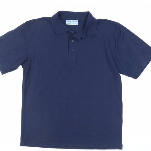 Blue Max Mens Blue Polyester Polo Size S Collared Button