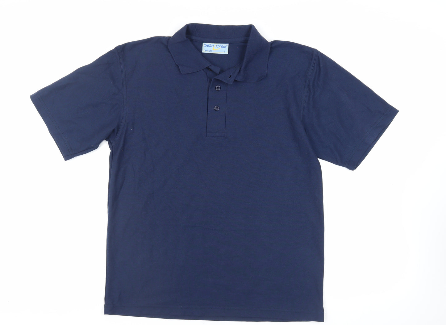 Blue Max Mens Blue Polyester Polo Size S Collared Button