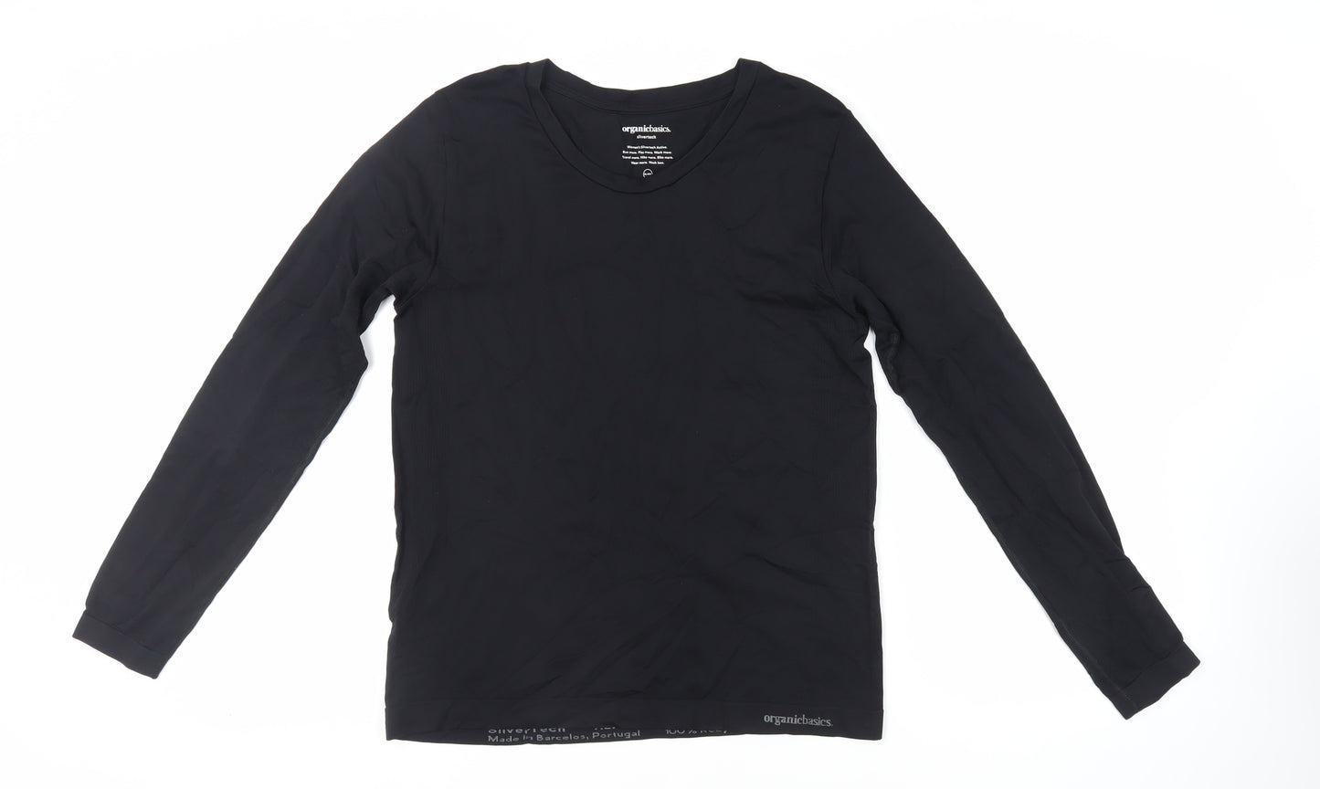 Organic Basics Womens Black Nylon Basic T-Shirt Size XL Crew Neck Pullover - Gym Workout Running